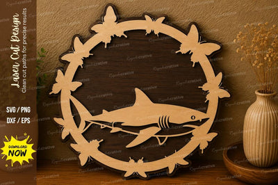 Shark Butterfly Wreath laser cut svg File SVG Regulrcrative 
