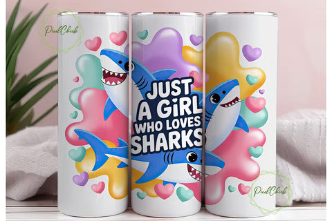 Shark Girl Tumbler Wrap 20oz Sublimation PixelChick 