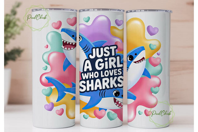 Shark Girl Tumbler Wrap 20oz Sublimation PixelChick 
