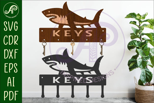 Shark Key holder Ocean designs for wood and metal SVG APInspireddesigns 