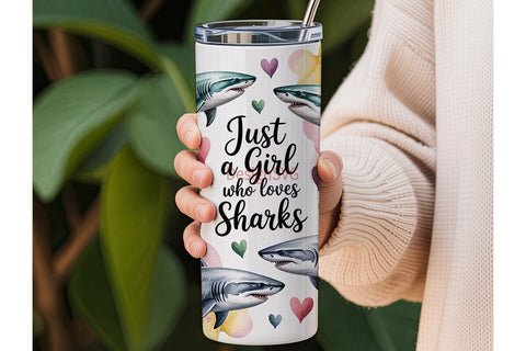 Shark Lover Girl 20oz Tumbler Wrap Sublimation DesignSVG 