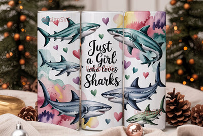 Shark Lover Girl 20oz Tumbler Wrap Sublimation DesignSVG 
