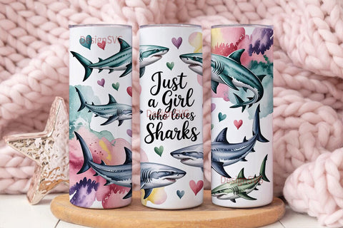 Shark Lover Girl 20oz Tumbler Wrap Sublimation DesignSVG 