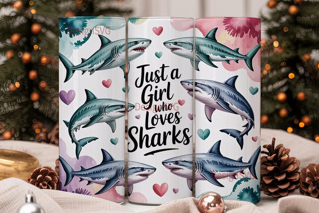 Shark Lover Girl 20oz Tumbler Wrap Sublimation DesignSVG 