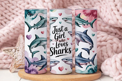 Shark Lover Girl 20oz Tumbler Wrap Sublimation DesignSVG 