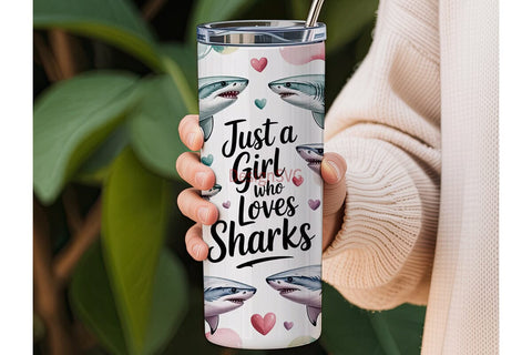 Shark Lover Girl 20oz Tumbler Wrap Sublimation DesignSVG 