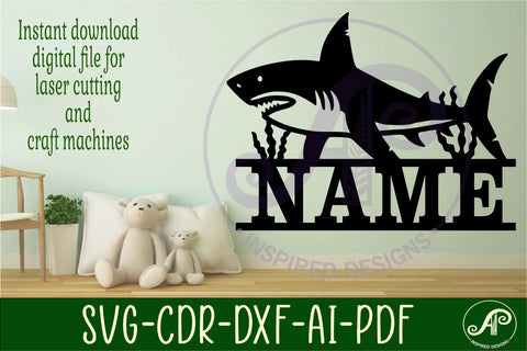 Shark name sign svg laser cut file SVG APInspireddesigns 