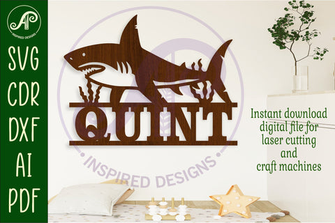 Shark name sign svg laser cut file SVG APInspireddesigns 
