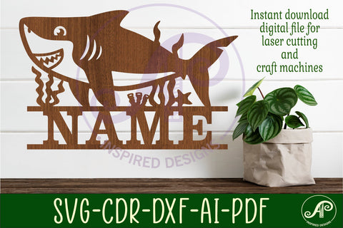 Shark name sign svg laser cut file SVG APInspireddesigns 
