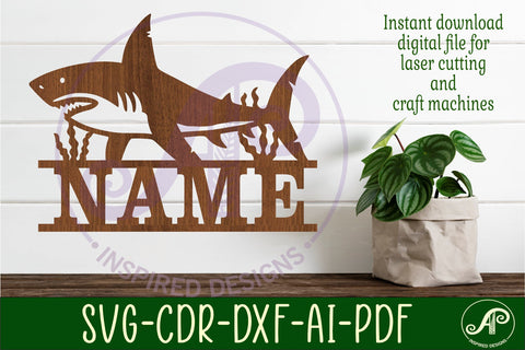 Shark name sign svg laser cut file SVG APInspireddesigns 