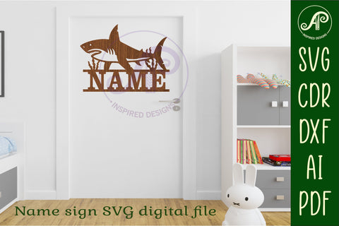 Shark name sign svg laser cut file SVG APInspireddesigns 