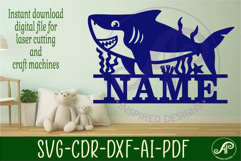 Shark name sign svg laser cut file SVG APInspireddesigns 