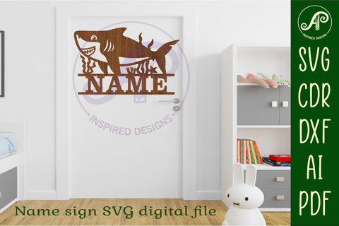 Shark name sign svg laser cut file SVG APInspireddesigns 