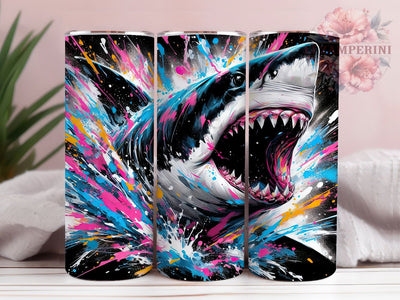 Shark Ocean Waves Marine Tumbler, Ocean Waves Design, 20oz Tumbler Sublimation, Abstract Sea Art, Deep Blue Aesthetic, Marine Life Gift, Watercolor Shark Print Sublimation Li Zamperini 