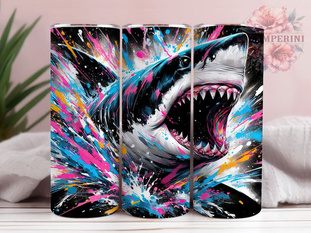 Shark Ocean Waves Marine Tumbler, Ocean Waves Design, 20oz Tumbler Sublimation, Abstract Sea Art, Deep Blue Aesthetic, Marine Life Gift, Watercolor Shark Print Sublimation Li Zamperini 