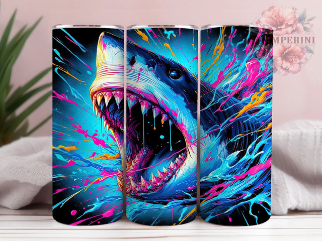 Shark Ocean Waves Marine Tumbler, Ocean Waves Design, 20oz Tumbler Sublimation, Abstract Sea Art, Deep Blue Aesthetic, Marine Life Gift, Watercolor Shark Print Sublimation Li Zamperini 