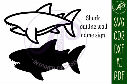 Shark outline two layer name sign SVG APInspireddesigns 