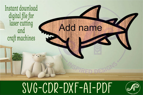 Shark outline two layer name sign SVG APInspireddesigns 