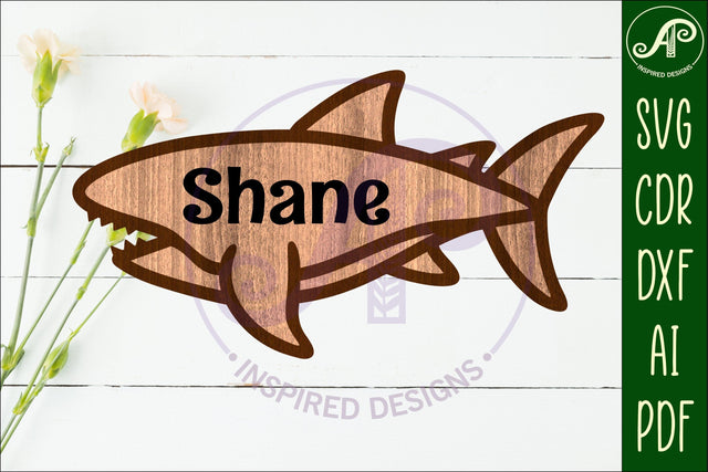 Shark outline two layer name sign SVG APInspireddesigns 