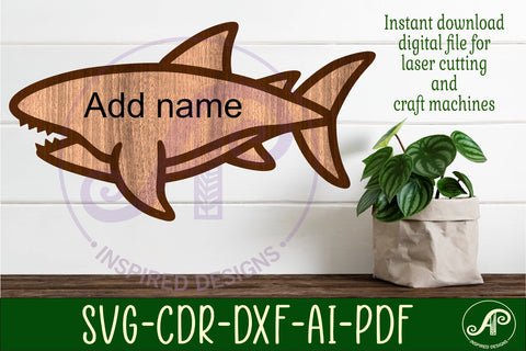 Shark outline two layer name sign SVG APInspireddesigns 