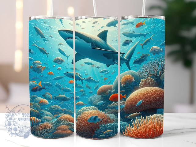 Shark Reef 20oz Skinny Tumbler Sublimation Designs for StraightTapered Tumbler PNG File Digital Download Sublimation ToriDesigns 