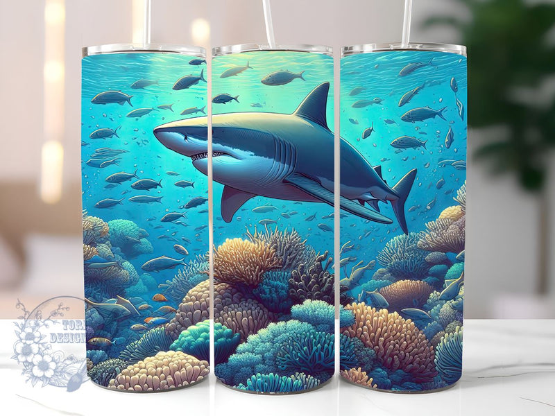 Shark Reef 20oz Skinny Tumbler Sublimation Designs for StraightTapered Tumbler PNG File Digital Download Sublimation ToriDesigns 