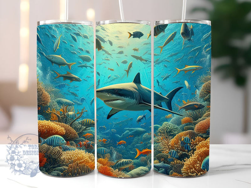Shark Reef 20oz Skinny Tumbler Sublimation Designs for StraightTapered Tumbler PNG File Digital Download Sublimation ToriDesigns 