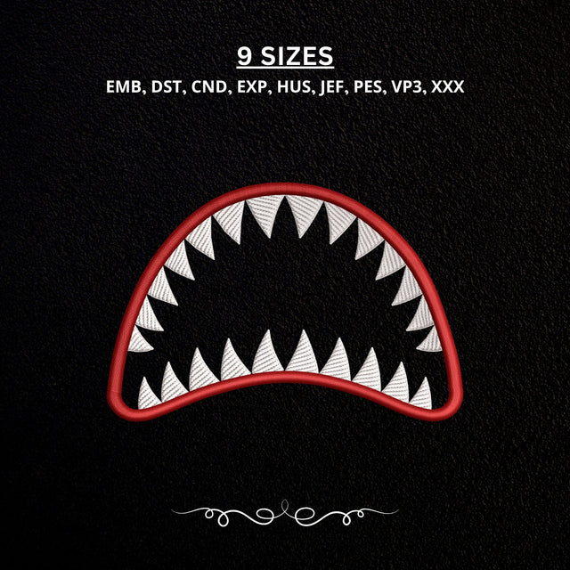 Shark Teeth Mouth Embroidery Design – Shark Jaw Bite Teeth Machine Embroidery File Embroidery/Applique DESIGNS PatternFeed8 