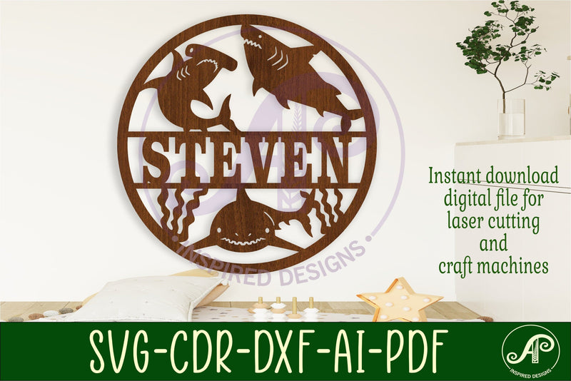 Shark themed name sign svg laser SVG APInspireddesigns 