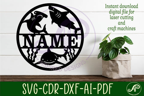 Shark themed name sign svg laser SVG APInspireddesigns 
