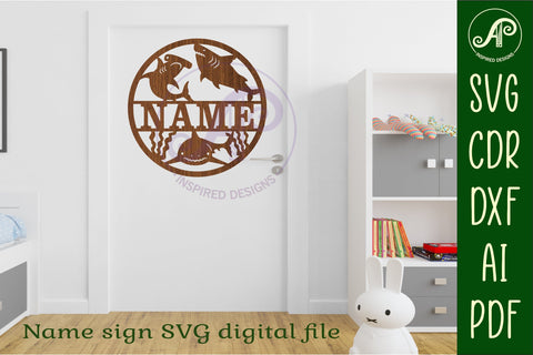 Shark themed name sign svg laser SVG APInspireddesigns 