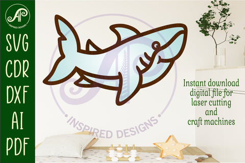 Shark two layer cut out laser cut wall art SVG APInspireddesigns 