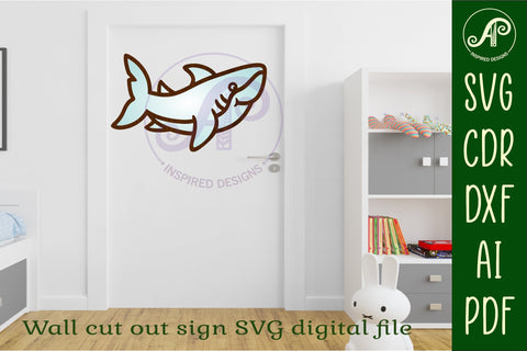 Shark two layer cut out laser cut wall art SVG APInspireddesigns 
