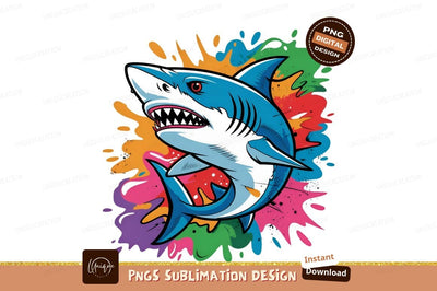Shark With Colorful Paint Splatter Graphic Sublimation Designangry 