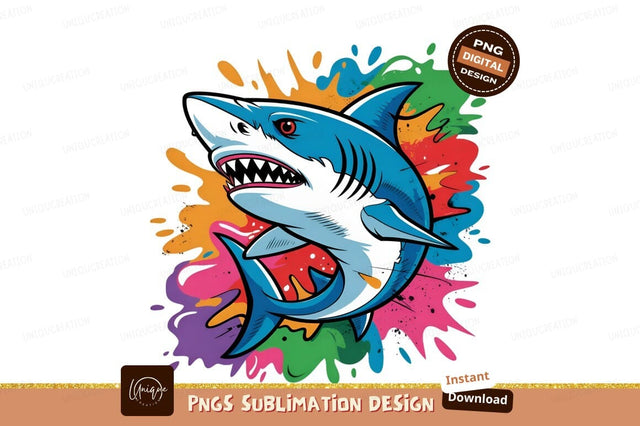 Shark With Colorful Paint Splatter Graphic Sublimation Designangry 
