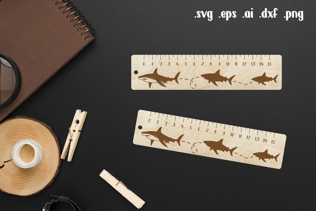Shark Wooden Ruler Laser Engraving, Back to School Gift SVG zafrans studio 