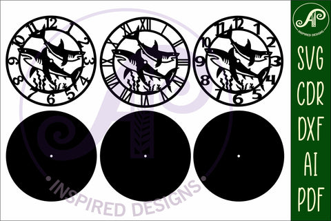 Sharks clock wall clock laser cut files, SVG SVG APInspireddesigns 