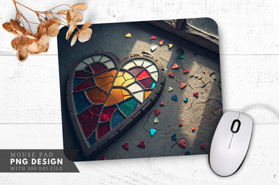 Shattered Beauty A Broken Stained Glass Heart Mouse Pad PNG Design Sublimation Regulrcrative 