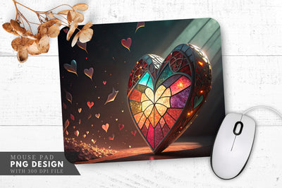 Shattered Stained Glass Heart Mouse Pad PNG Design Sublimation Regulrcrative 