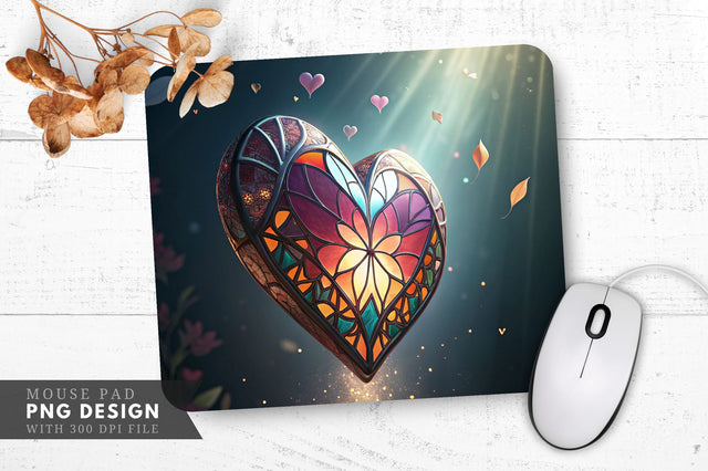 Shattered Stained Glass Heart Mouse Pad PNG Design Sublimation Regulrcrative 