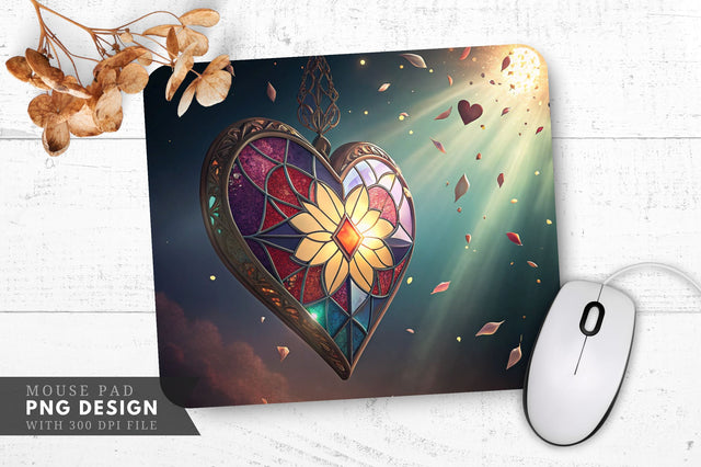 Shattered Stained Glass Heart Mouse Pad PNG Design Sublimation Regulrcrative 