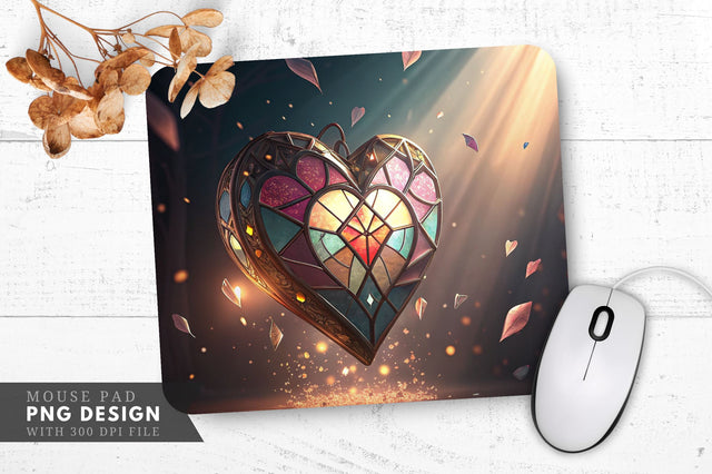 Shattered Stained Glass Heart Mouse Pad PNG Design Sublimation Regulrcrative 