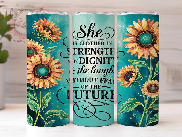 She is Clothed in Strength Tumbler Wrap, She is Clothed in Strength, 20oz Sublimation Wrap, Empowerment Drinkware, Motivational Quote Tumbler, Strong Woman Cup, Bible Verse Tumbler Sublimation Lara' s Designs 