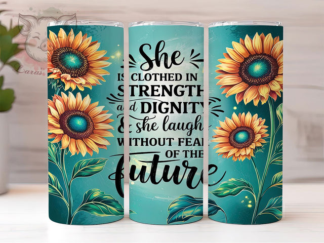 She is Clothed in Strength Tumbler Wrap, She is Clothed in Strength, 20oz Sublimation Wrap, Empowerment Drinkware, Motivational Quote Tumbler, Strong Woman Cup, Bible Verse Tumbler Sublimation Lara' s Designs 