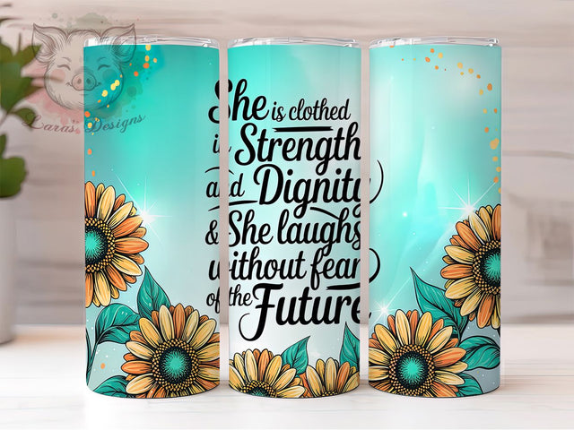 She is Clothed in Strength Tumbler Wrap, She is Clothed in Strength, 20oz Sublimation Wrap, Empowerment Drinkware, Motivational Quote Tumbler, Strong Woman Cup, Bible Verse Tumbler Sublimation Lara' s Designs 