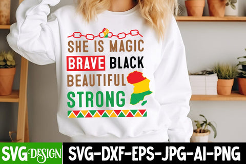 She is Magic Brave Black Beautiful Strong SVG Design, Juneteenth SVG Cut File, Juneteenth Sublimation Design, Juneteenth SVG Cut File, Juneteenth Sublimation Design, Black hIstory SVG Bundle , Black Woman SVG Design SVG BlackCatsMedia 