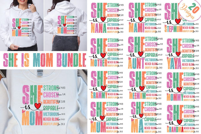 She Is Mom SVG Bundle, Mother's day SVG Bundle, Mother's Day Heart SVG PNG, SVGs, Food & Drink, Print & Cut, Quotes and Sayings SVG DesignPlante 503 