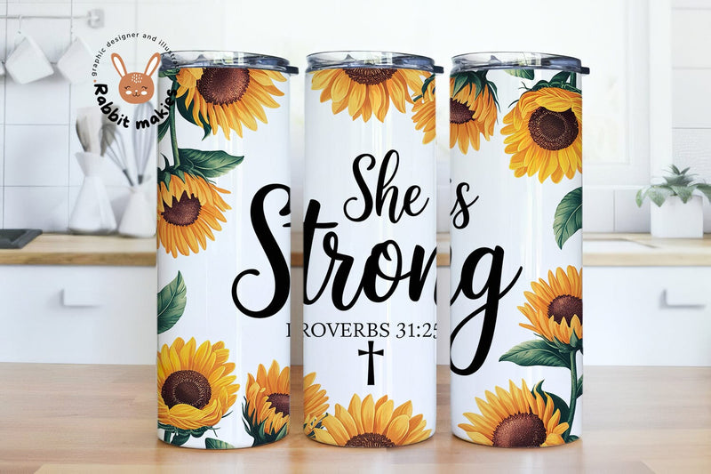She is Strong Bible Verse Christian 20oz Skinny Tumbler Sublimation Designs Sublimation Rabbitmakies 