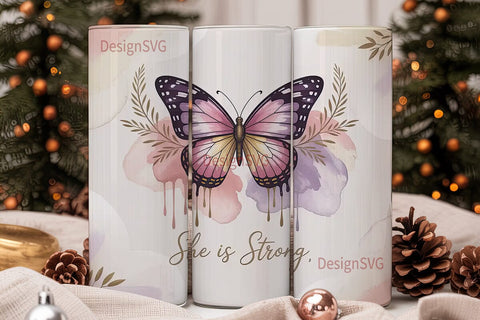 She Is Strong Butterfly 20oz Tumbler Sublimation DesignSVG 