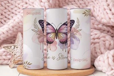 She Is Strong Butterfly 20oz Tumbler Sublimation DesignSVG 